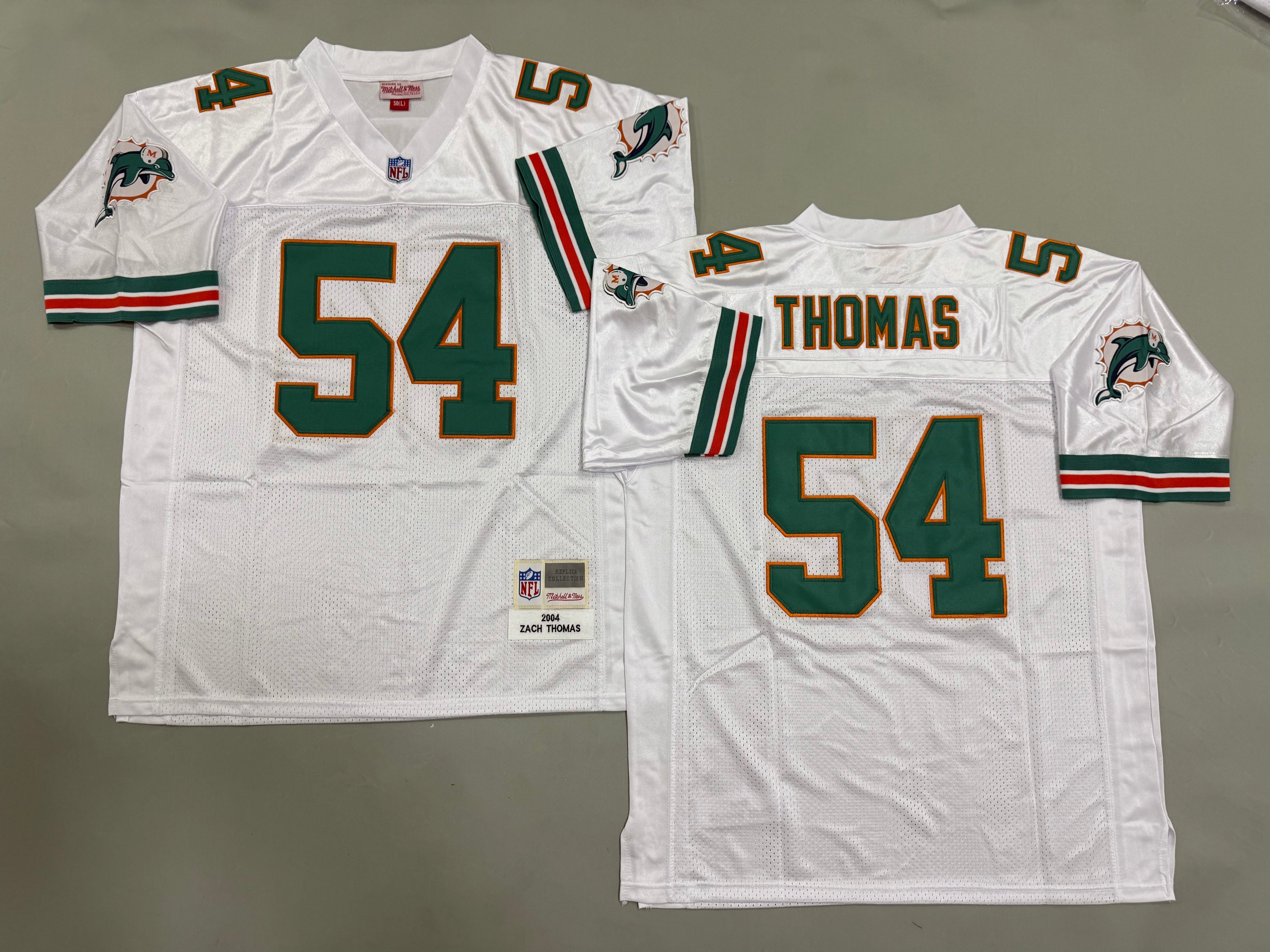 Mens Zach Thomas#54 white Miami Dolphins Vintage Throwback Jersey