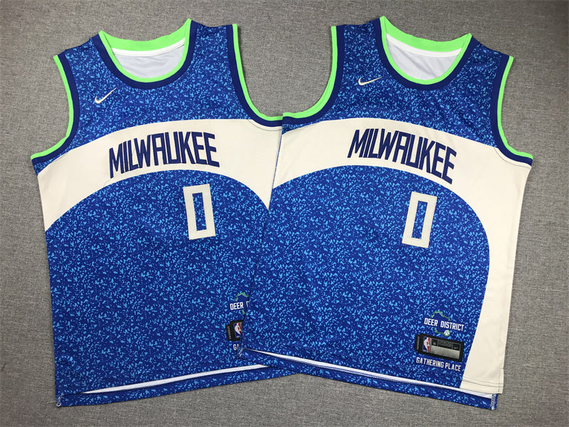Youth Damian Lillard Milwaukee Bucks #0 City Edition Embroidered Jersey