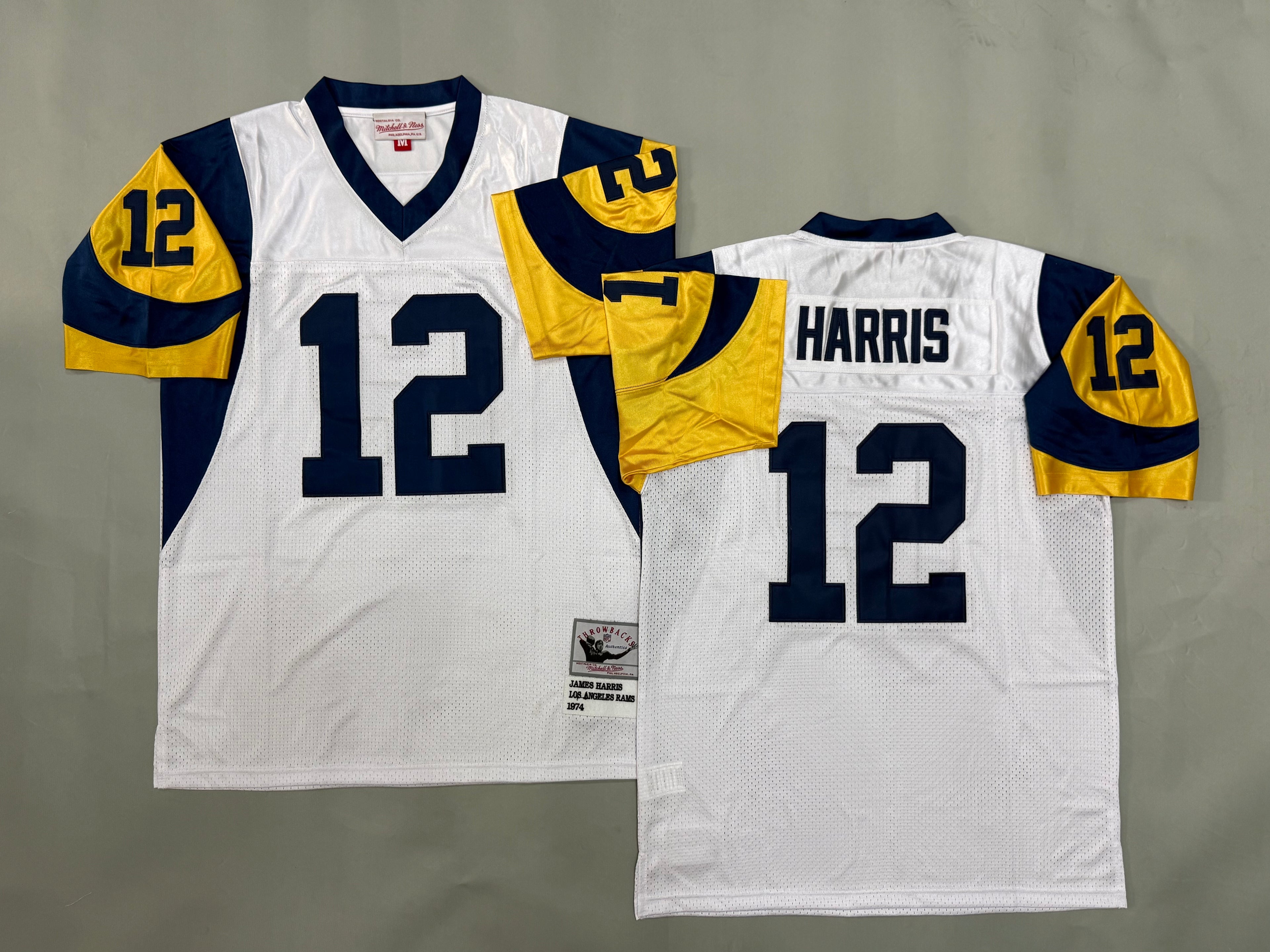 Mens James Harris#12 white Los Angeles Rams Vintage Throwback Jersey