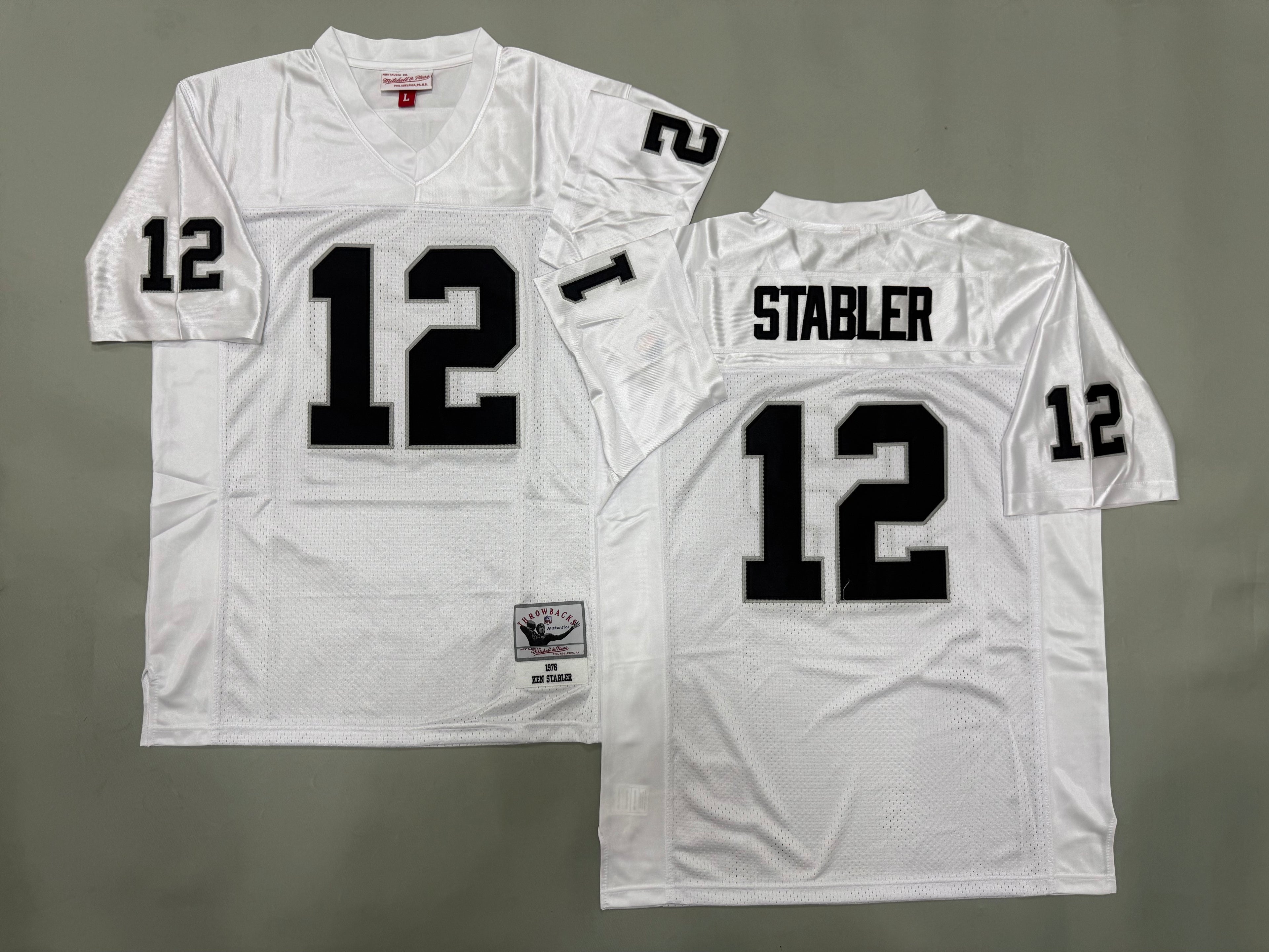 Mens Ken Stabler#12 white Los Angeles Raiders Vintage Throwback Jersey