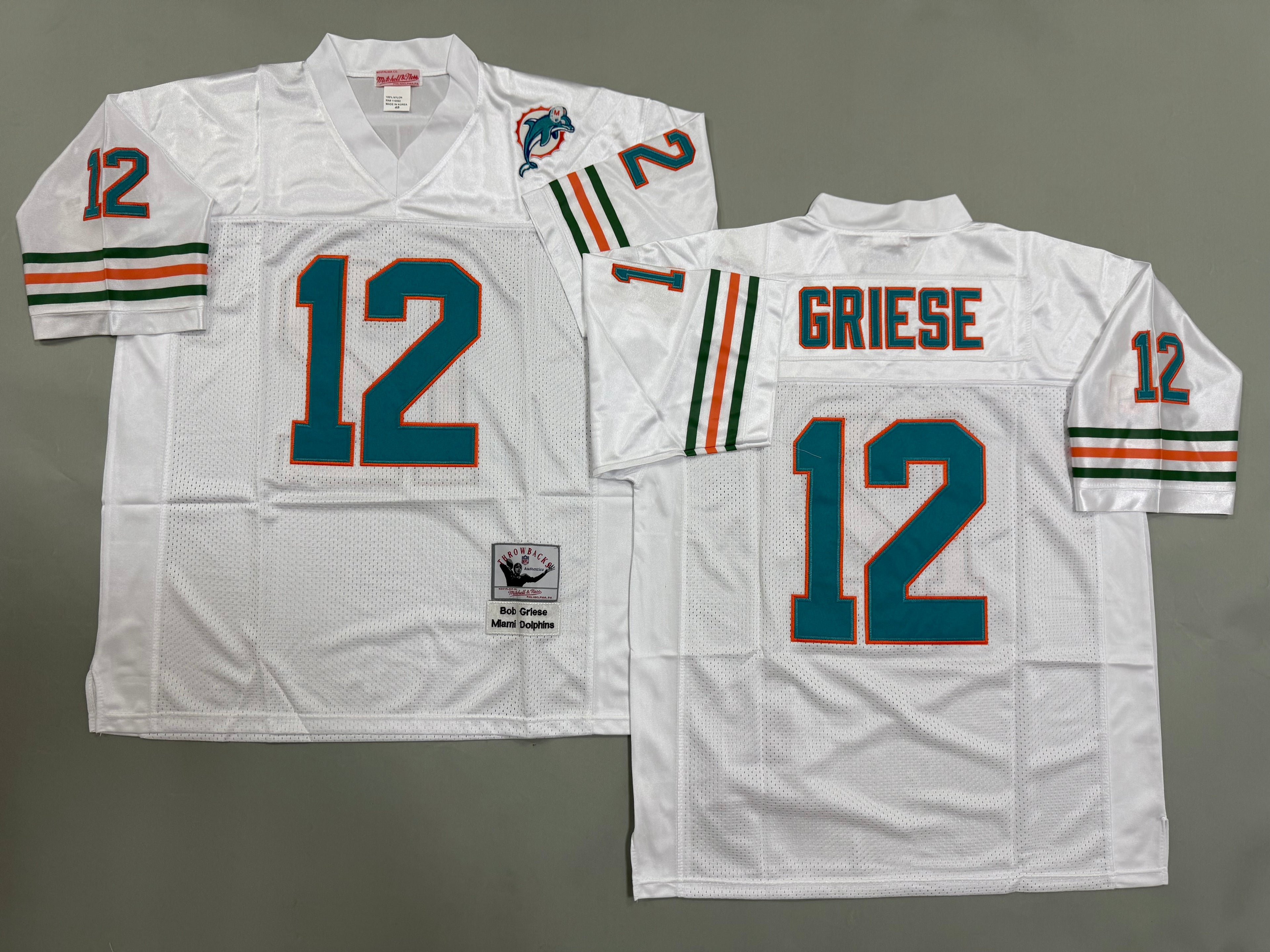 Mens Bob Griese#12 white Miami Dolphins Vintage Throwback Jersey