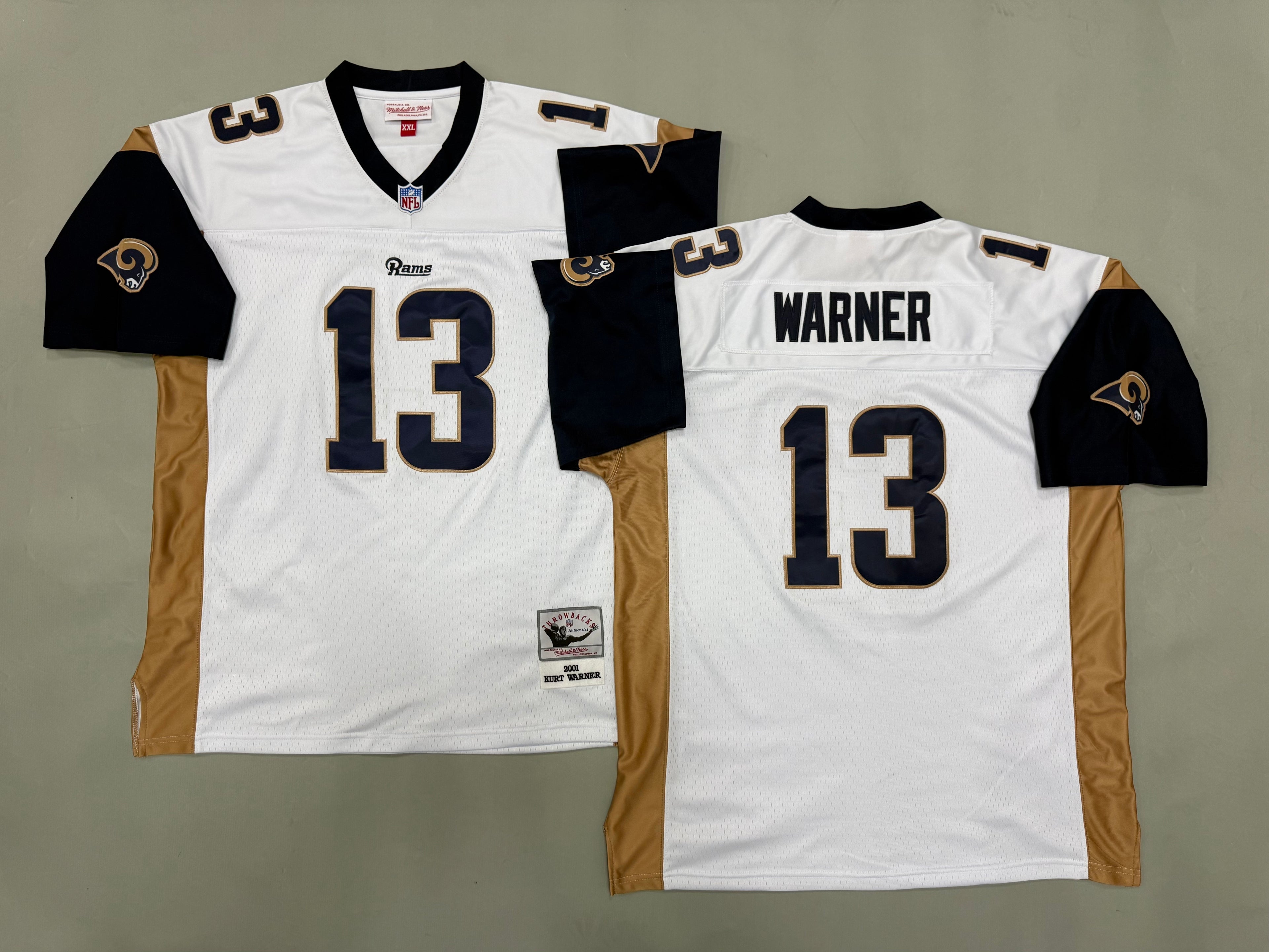 Mens Kurt Warner#13 white Los Angeles Rams Vintage Throwback Jersey