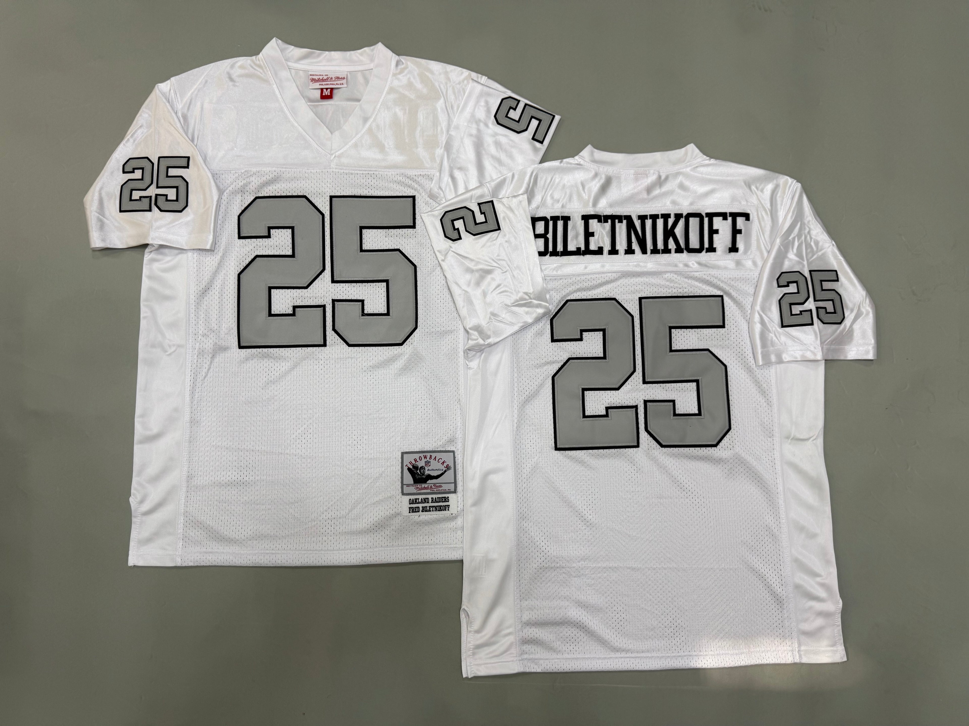 Mens Fred Biletnikoff#25 white Los Angeles Raiders Vintage Throwback Jersey