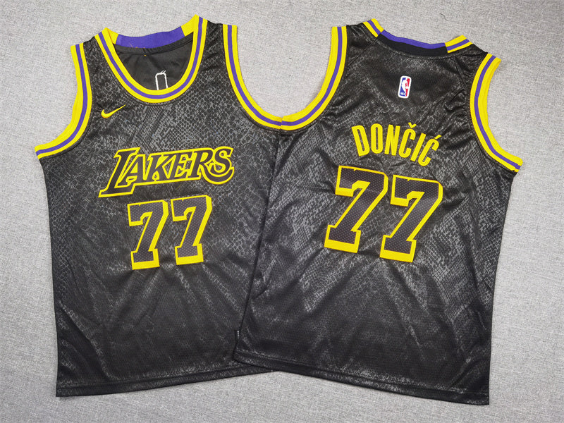 Youth Luka Dončić Los Angeles Lakers #77 City Edition Black Mamba Embroidered  Jersey