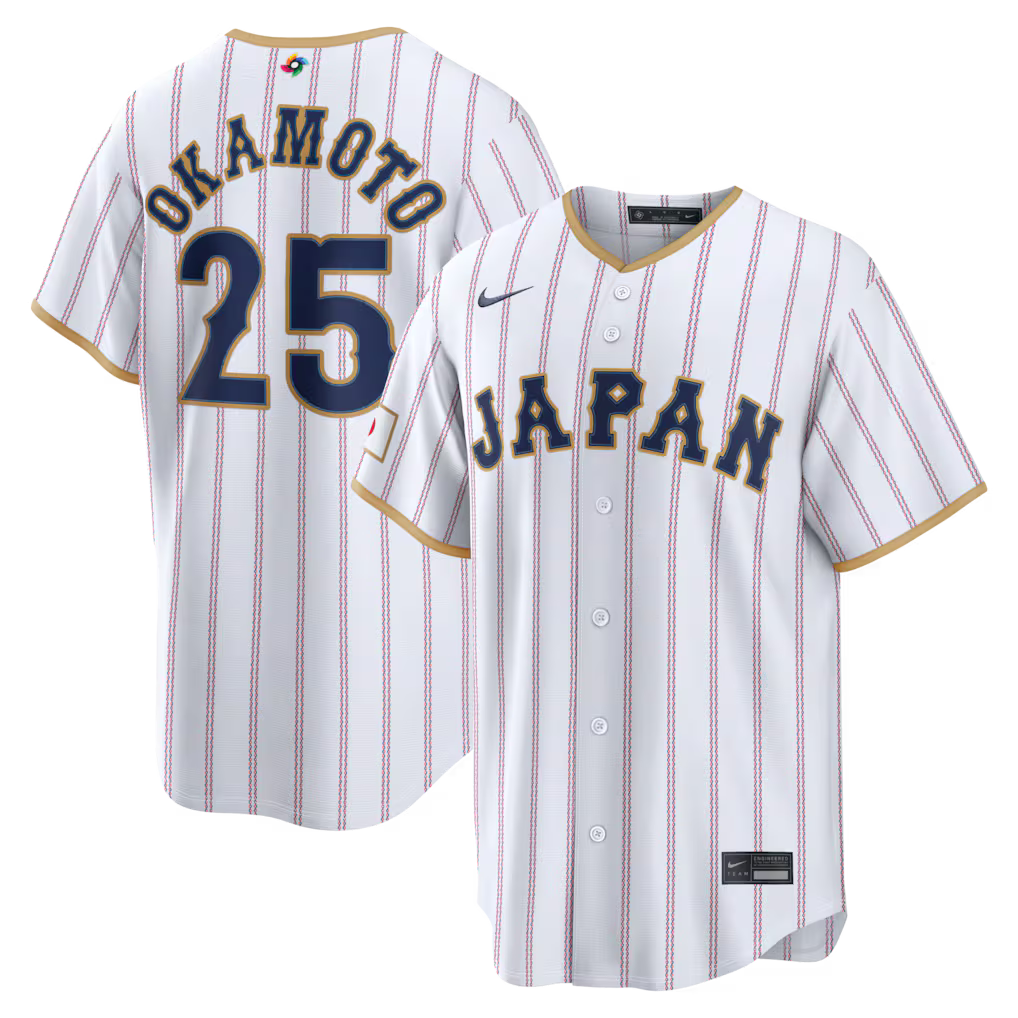 Kazuma Okamoto Japan Baseball 2026 World Baseball Classic Road Stadium Jersey - White