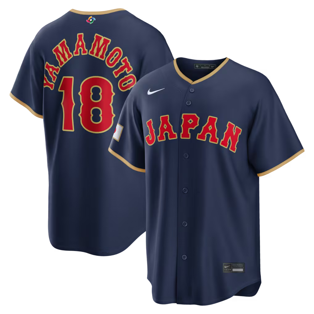 Yoshinobu Yamamoto Japan Baseball 2026 World Baseball Classic Road Stadium Jersey - Navy