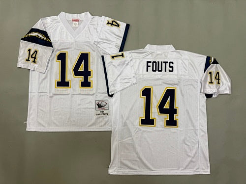 Mens Dan Fouts#14 white San Diego Chargers Vintage Throwback Jersey