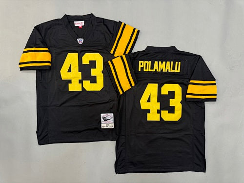 Mens Troy Polamalu#43 black Pittsburgh Steelers Vintage Throwback Jersey