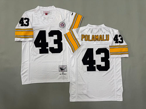 Mens Troy Polamalu#43 white Pittsburgh Steelers Vintage Throwback Jersey
