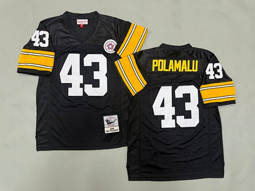 Mens Troy Polamalu#43 black Pittsburgh Steelers Vintage Throwback Jersey