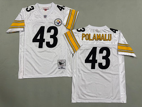 Mens Troy Polamalu#43 white Pittsburgh Steelers Vintage Throwback Jersey