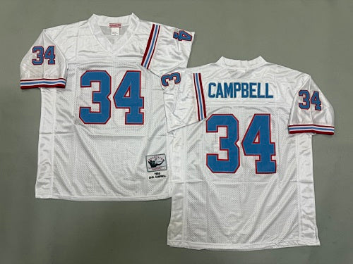 Mens Earl Campbell#34 white Tennessee Oilers Vintage Throwback Jersey