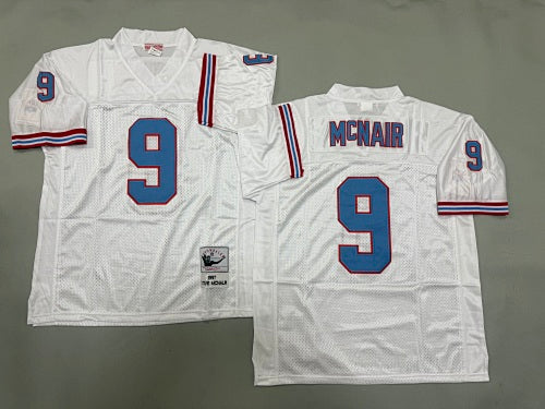 Mens Steve McNair#9 white Tennessee Oilers Vintage Throwback Jersey