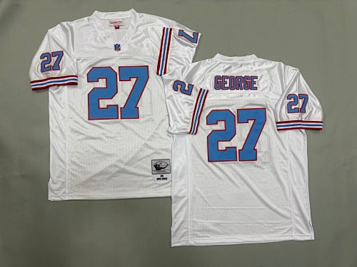 Mens Eddie George#27 white Tennessee Oilers Vintage Throwback Jersey