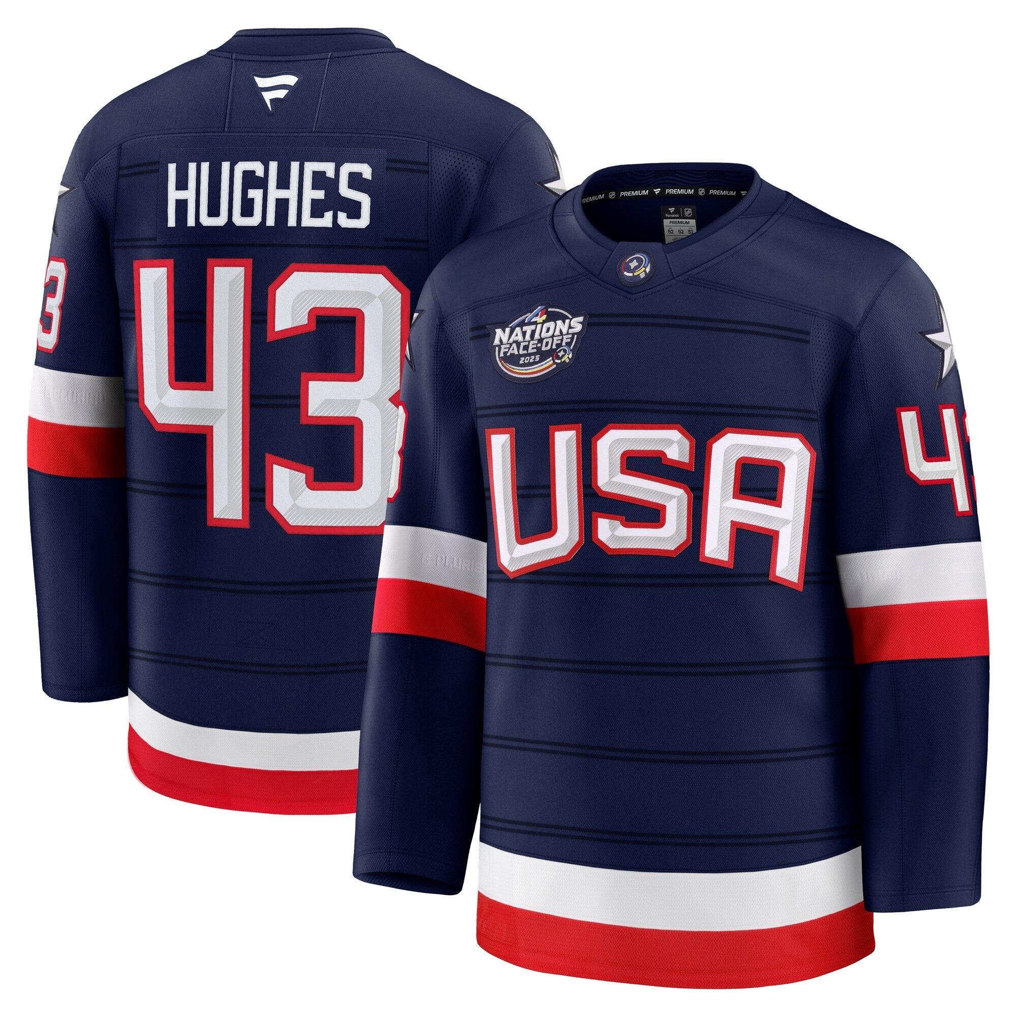 Quinn Hughes USA 2025 4 Nations Face-Off Premium Jersey - Navy